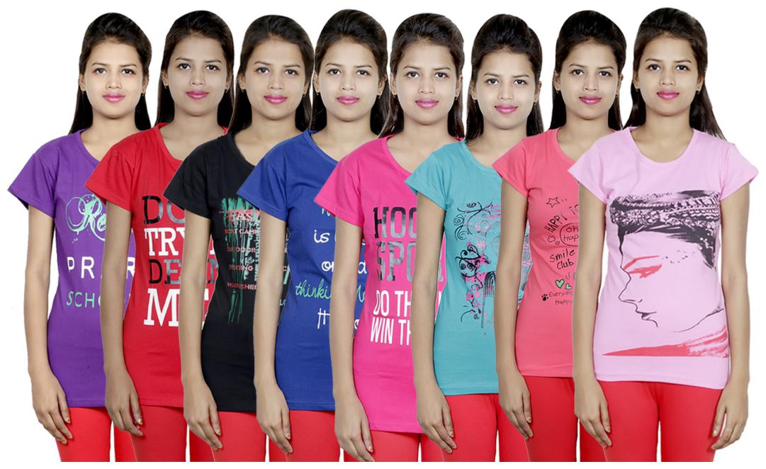 

IndiWeaves Women s Cotton Printed T-Shirts COMBO OFFER ( Pack of 8 T-Shirts)