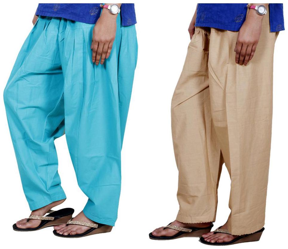 

IndiWeaves Women Cotton Semi-Patiala Salwar Set of -2