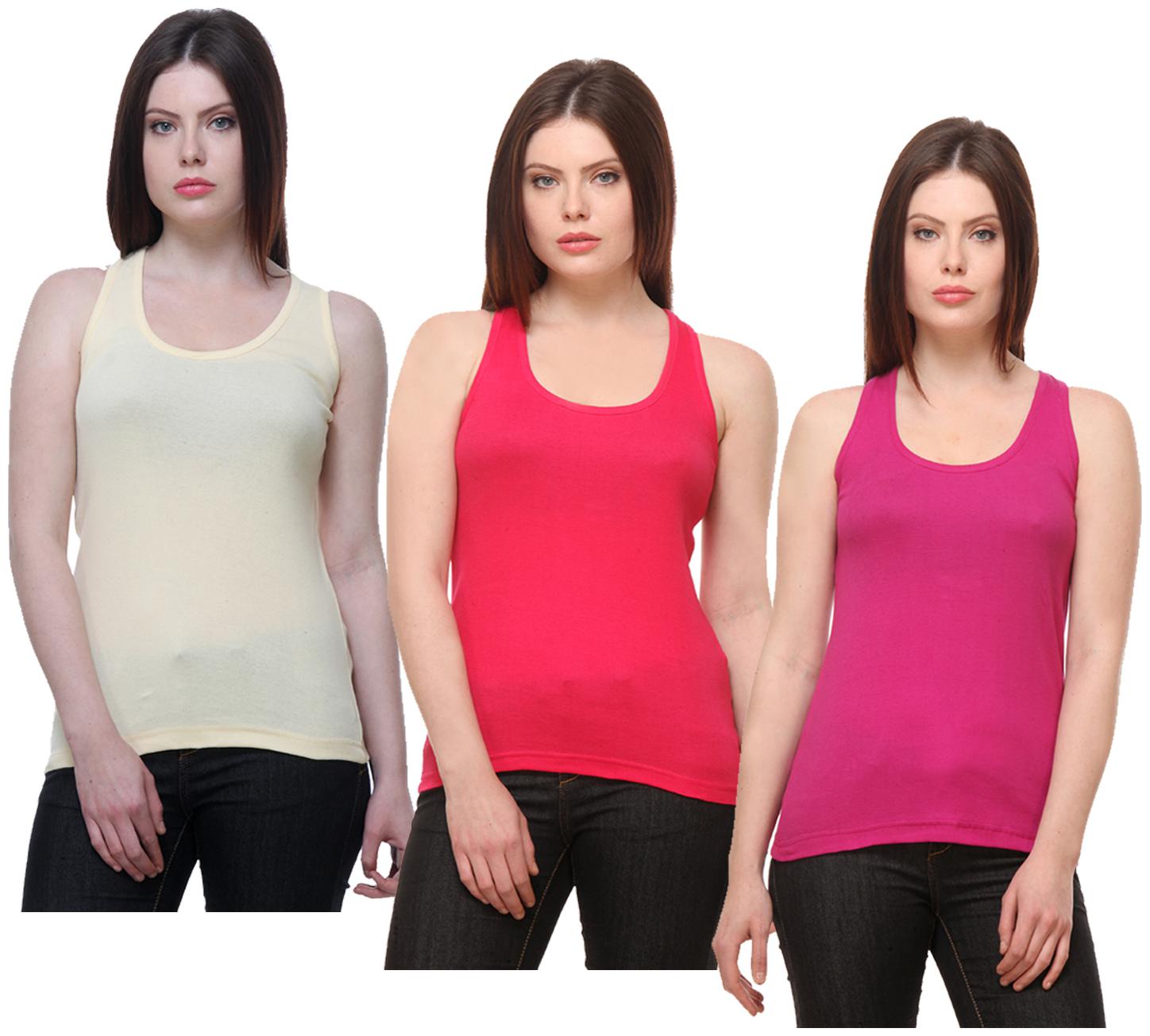 

Indiweaves Women Multi Regular fit Round neck Cotton Tank top