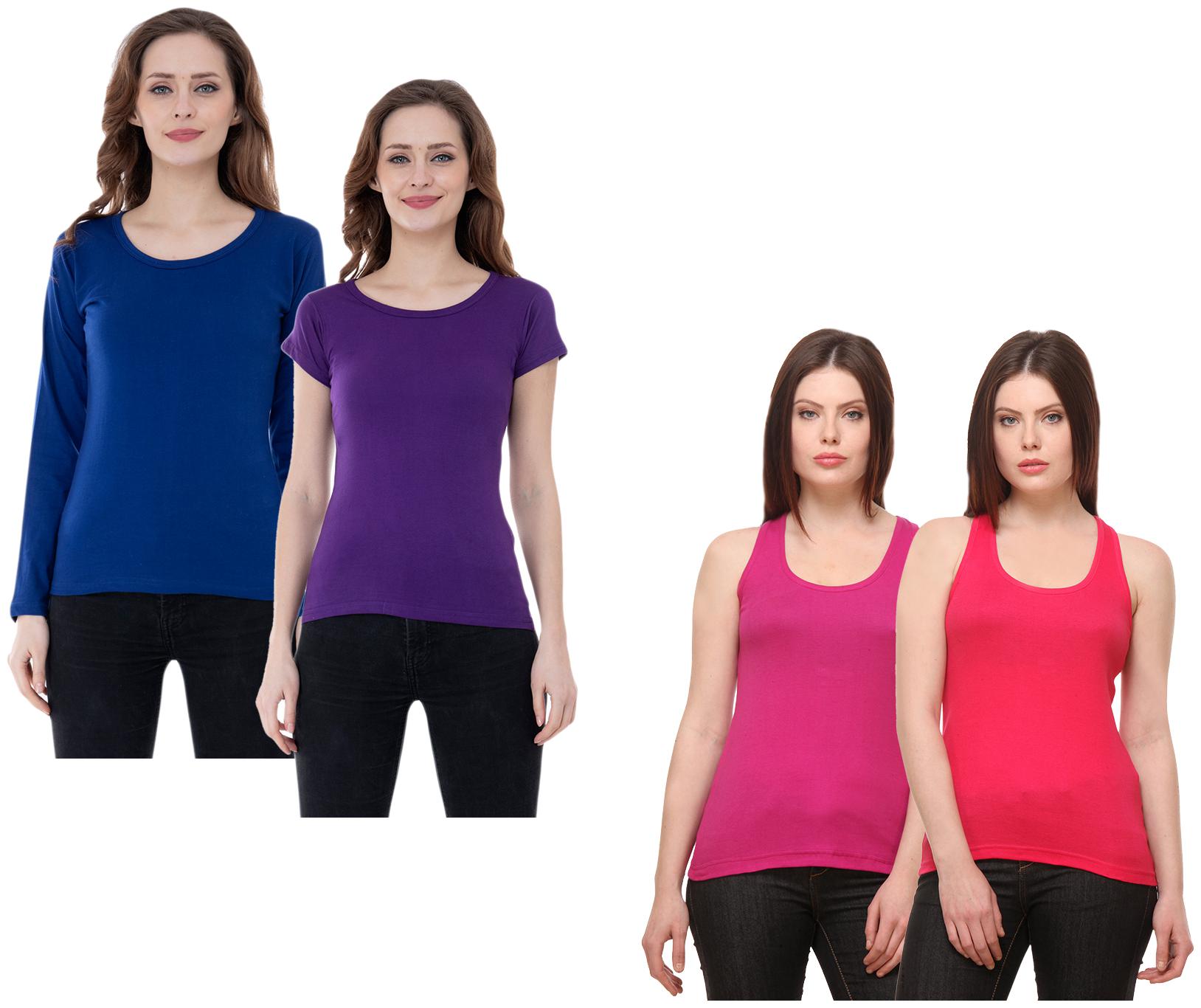 

Indiweaves Women Multi Regular fit Round neck Cotton Tank top