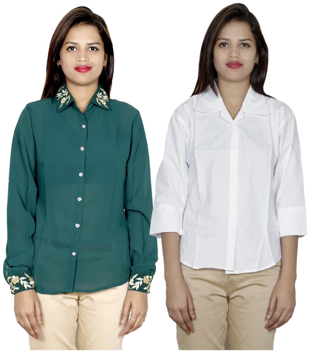 

Indiweaves Women Green Embroidered Regular Fit Shirt