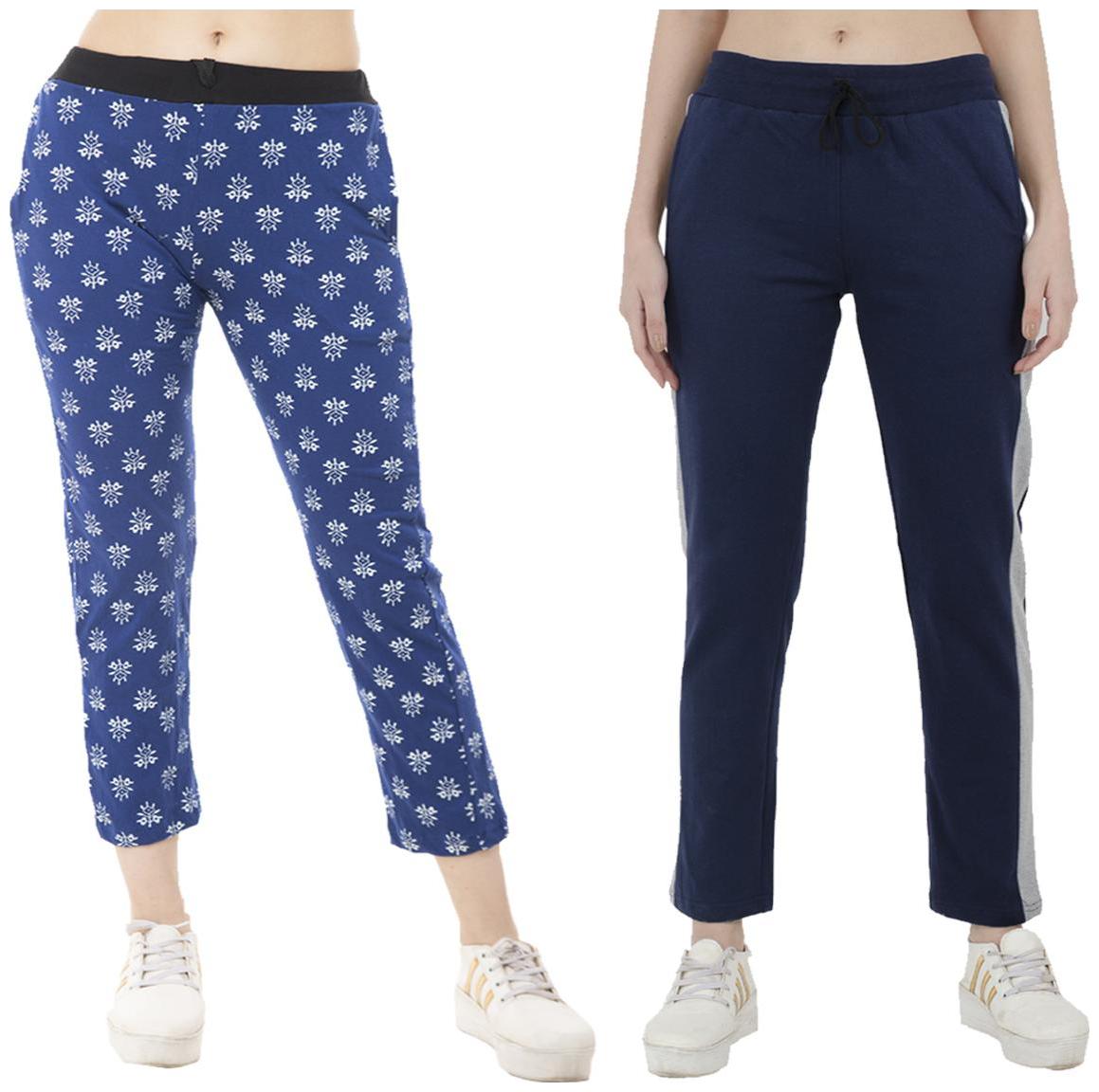 

Indiweaves Women Regular fit Polyester Printed Track pants - Blue