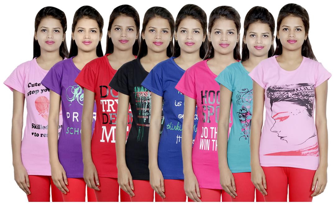 

IndiWeaves Women s Cotton Printed T-Shirts COMBO OFFER ( Pack of 8 T-Shirts)