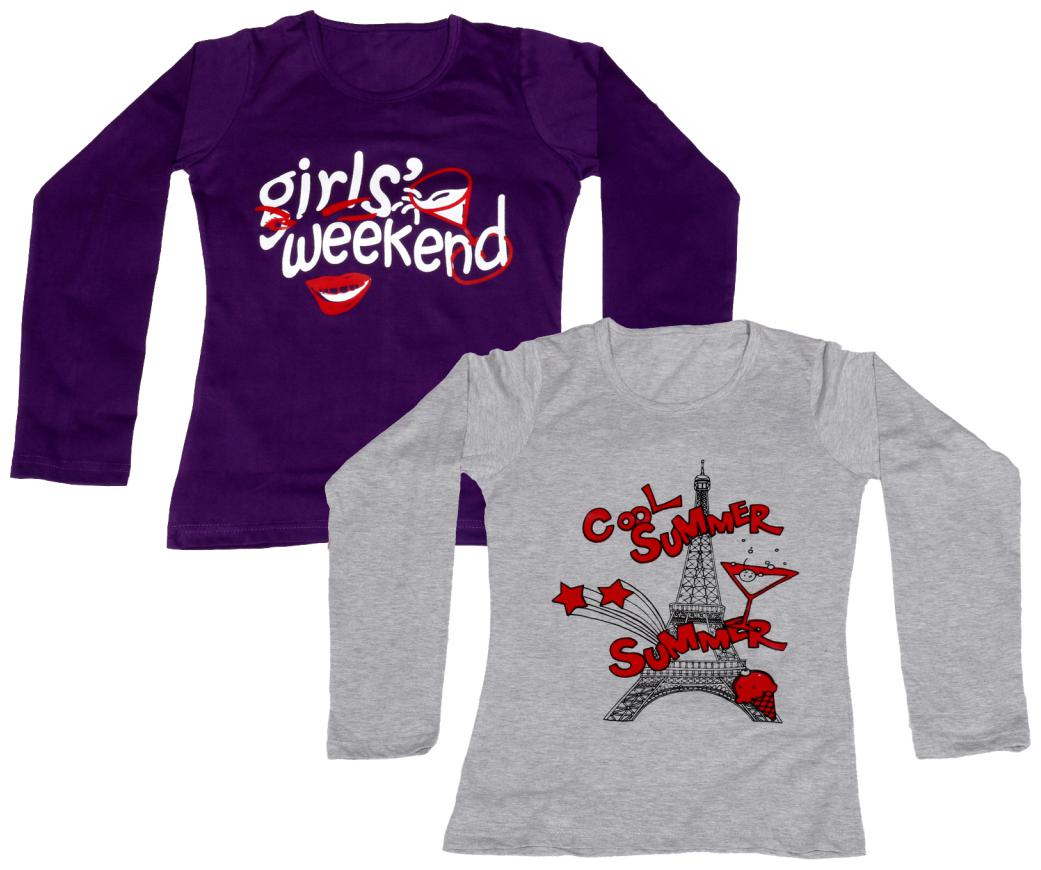 

IndiWeaves Women Cotton Round Neck Full Sleeves Printed T-Shirt (Pack of-2) Purple Grey Size L