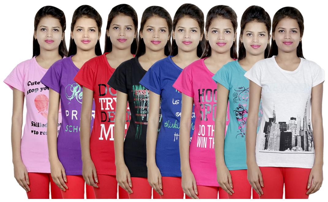 

IndiWeaves Women s Cotton Printed T-Shirts COMBO OFFER ( Pack of 8 T-Shirts)