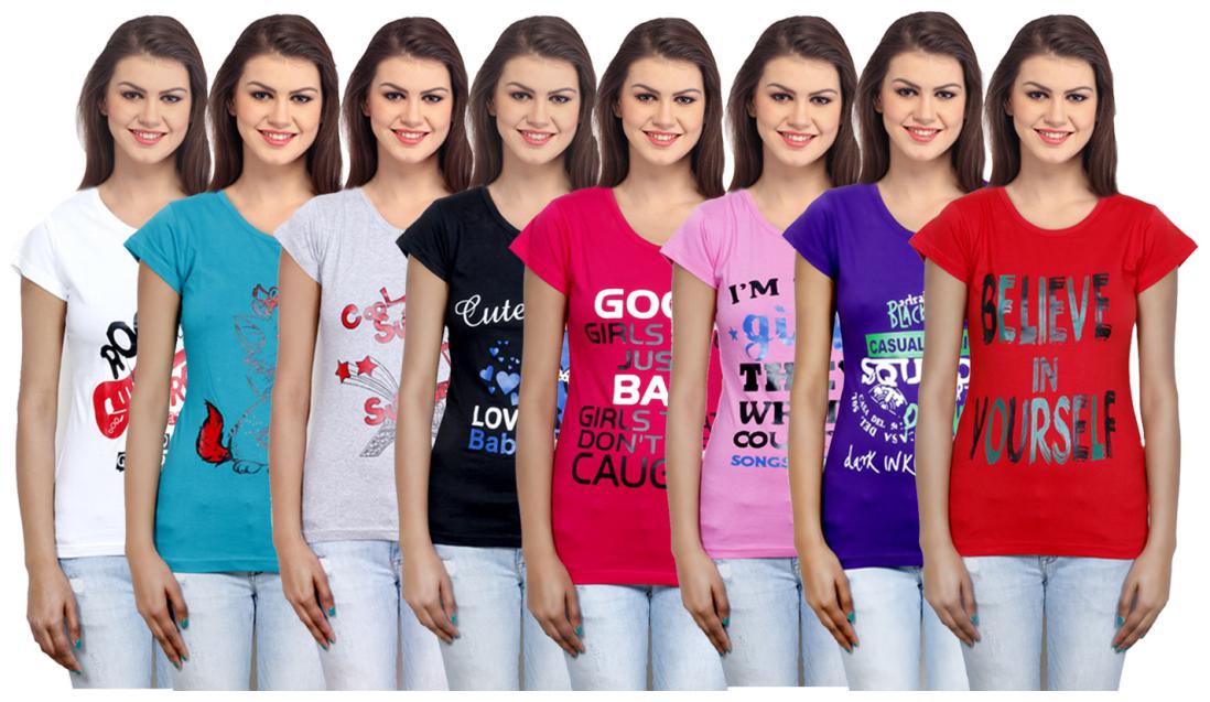

IndiWeaves Women Cotton Printed T-Shirt ( Set of- 8)