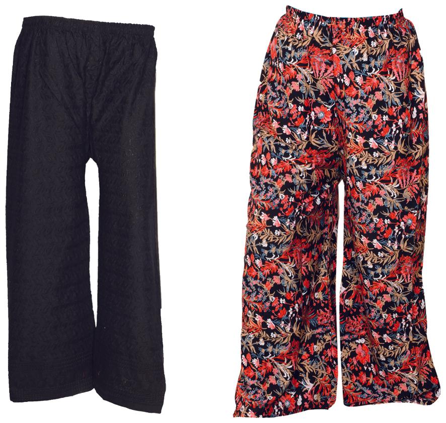 

IndiWeaves Womens 1 Full Chikan Work Pallazo and 1 Printed Palazzo Combo Pack (Pack of 2 Palazo)