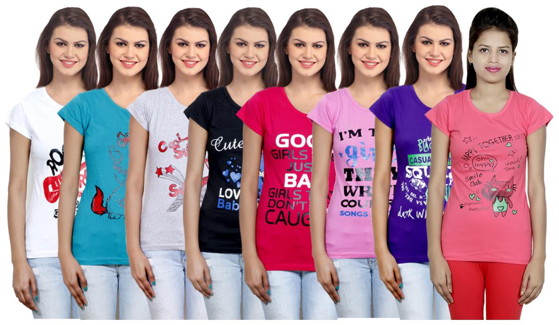 

IndiWeaves Women s Cotton Printed T-Shirts COMBO OFFER ( Pack of 8 T-Shirts)