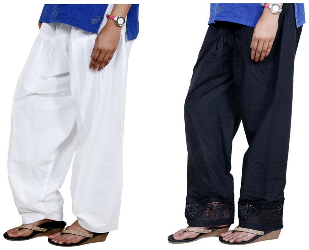 

IndiWeaves Women Cotton Semi-Patiala with Chaudi Lece Semi- Patiala Salwar Set of -2