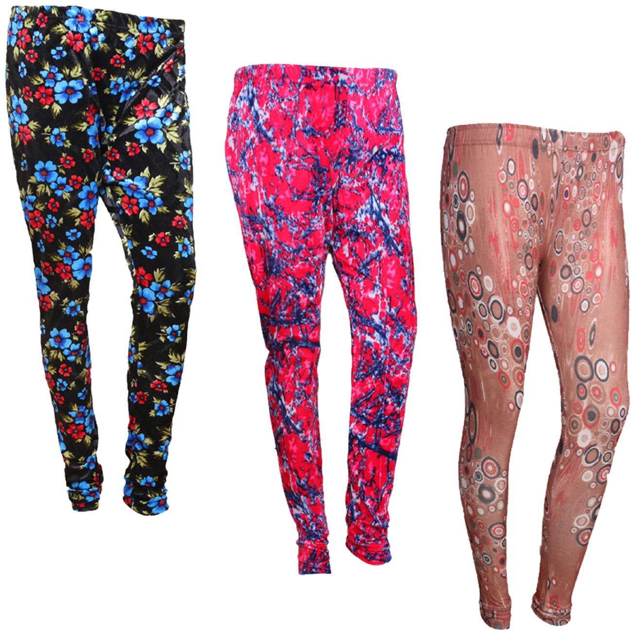 

IndiWeaves Women Cotton Printed Legging and Velvet Printed Leggings (Pack of 3)