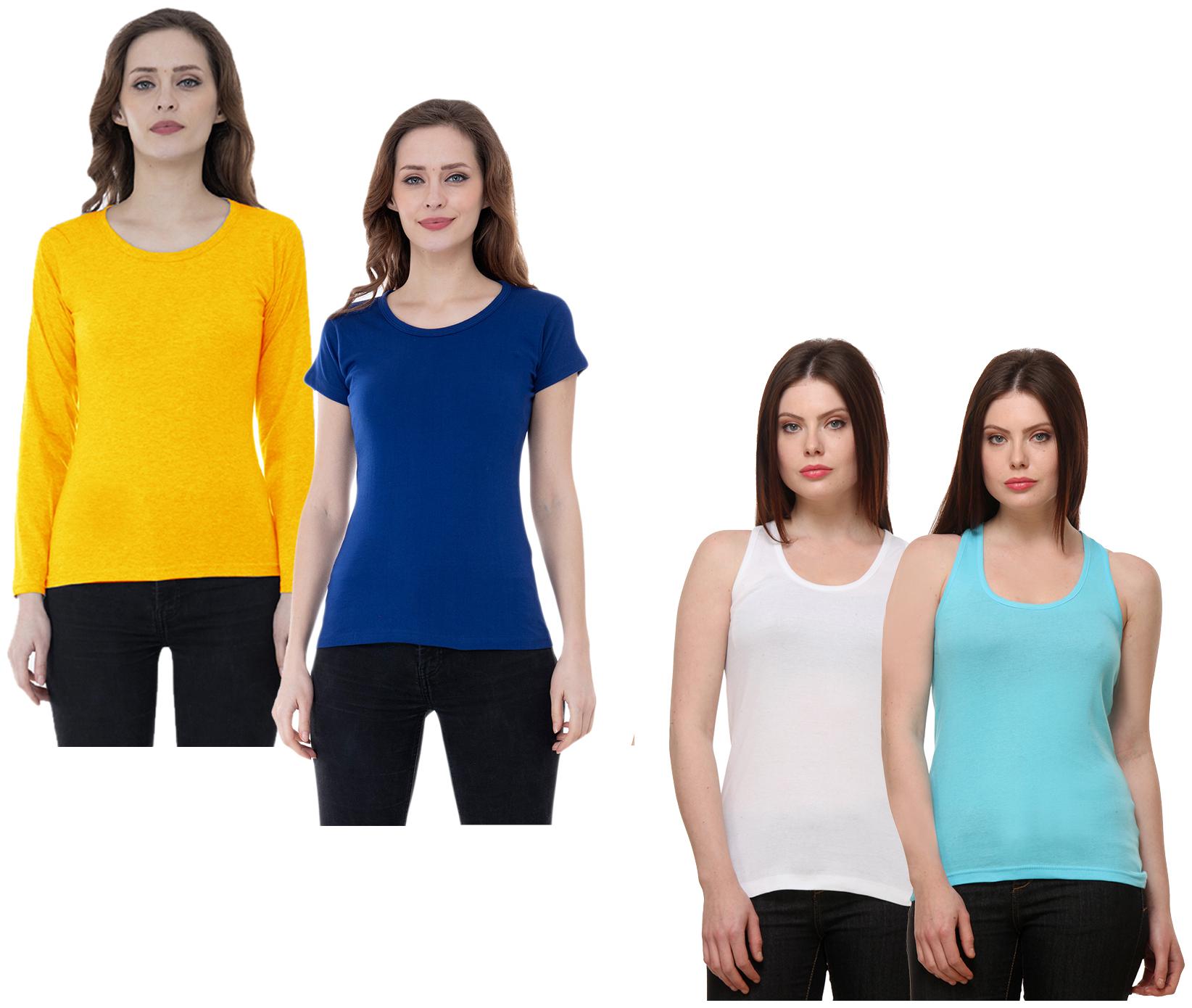 

Indiweaves Women Multi Regular fit Round neck Cotton Tank top