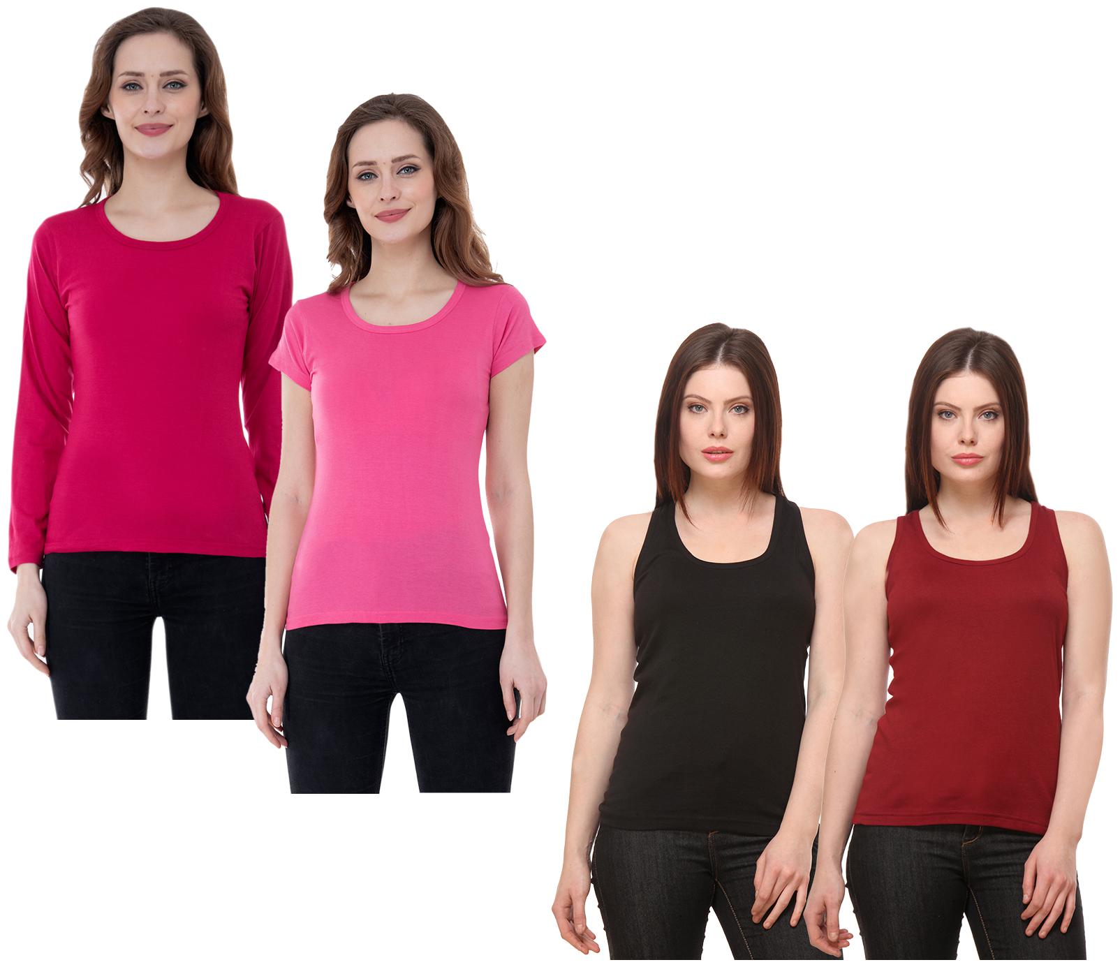 

Indiweaves Women Multi Regular fit Round neck Cotton Tank top