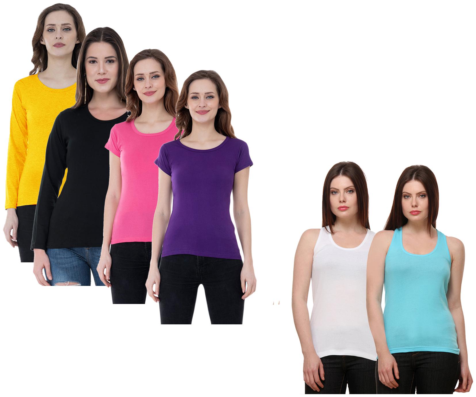 

Indiweaves Women Multi Regular fit Round neck Cotton Tank top