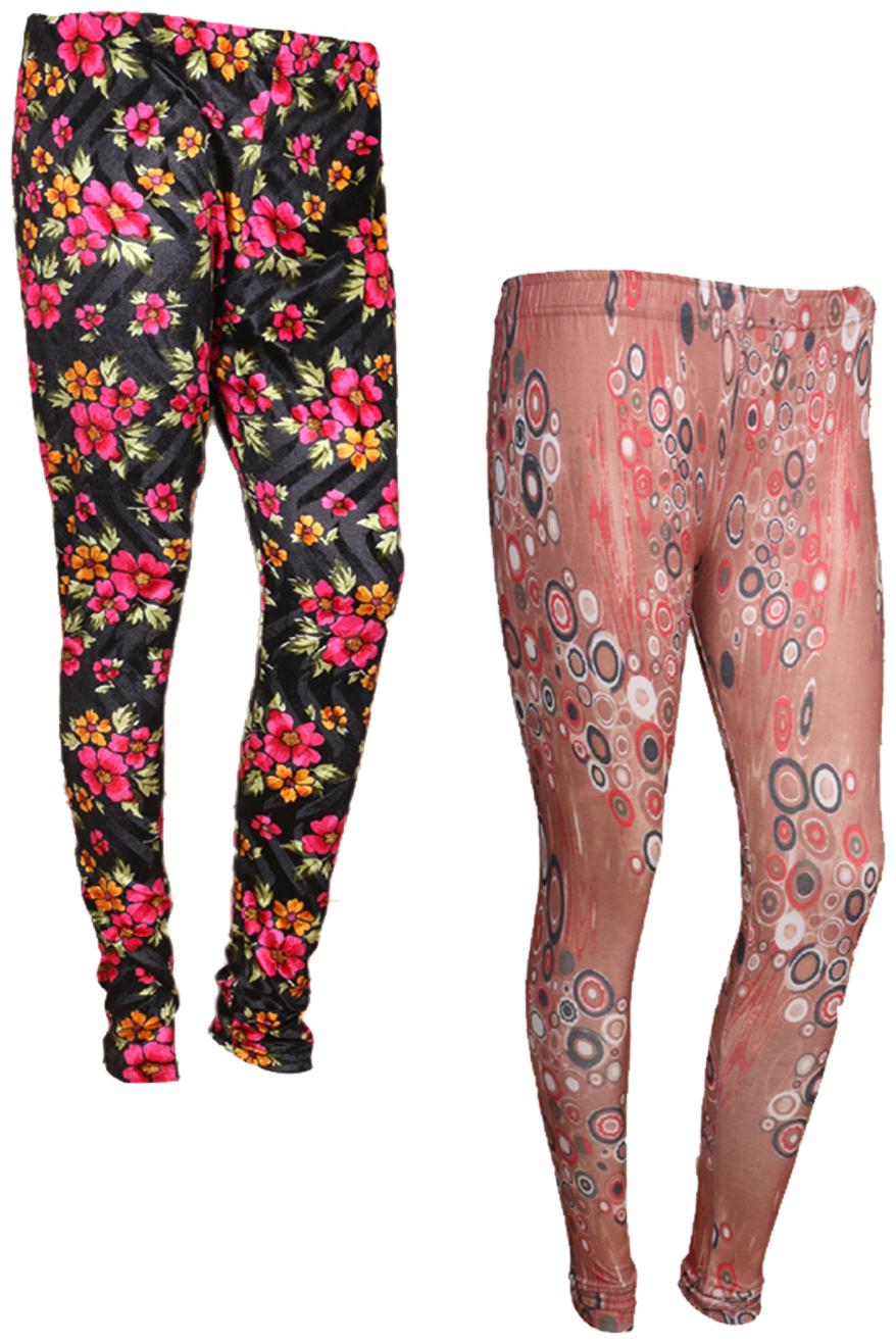 

IndiWeaves Women Cotton Printed Legging and Velvet Printed Leggings (Pack of 2)