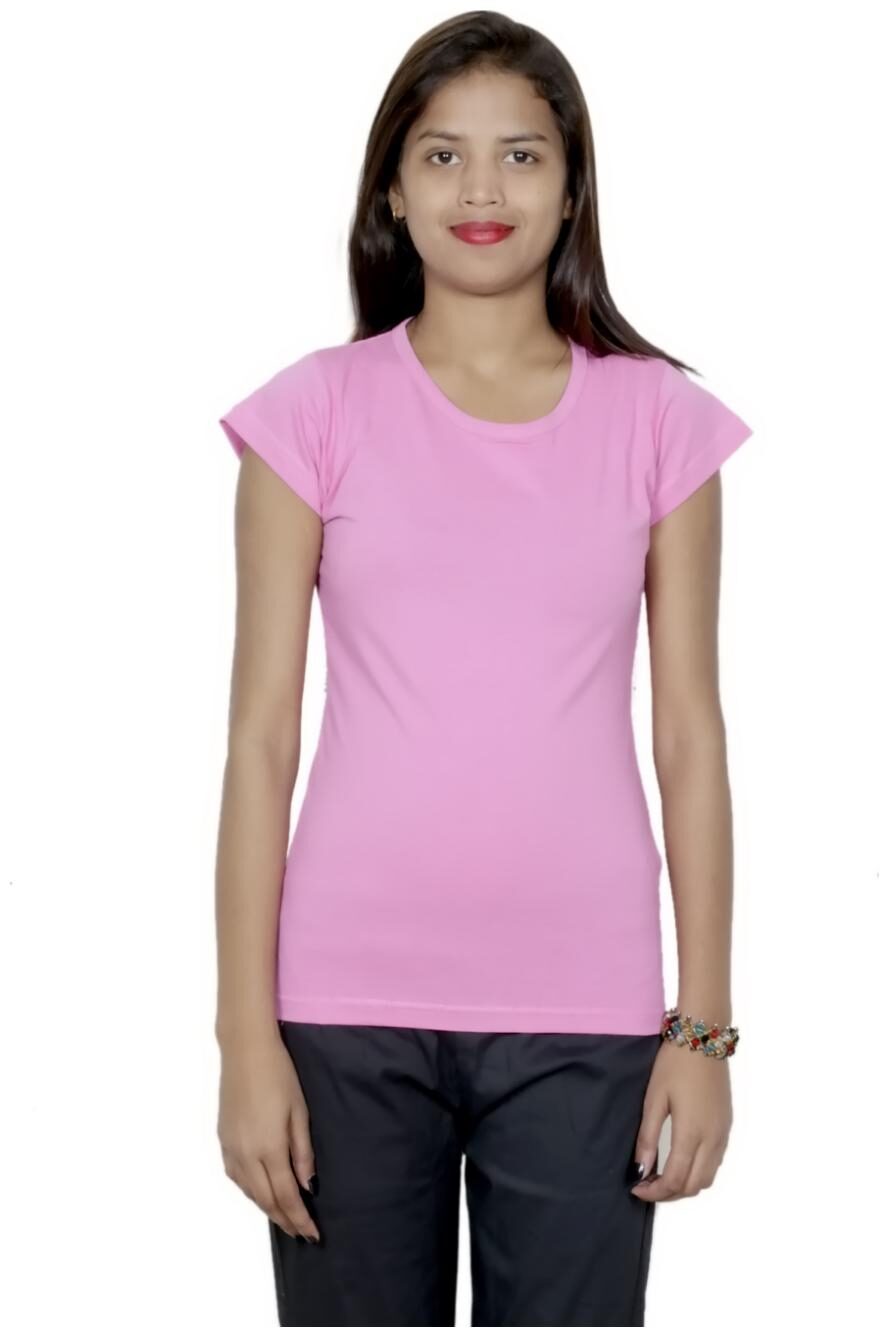 

Indiweaves Women Pink Regular fit V neck Cotton T shirt