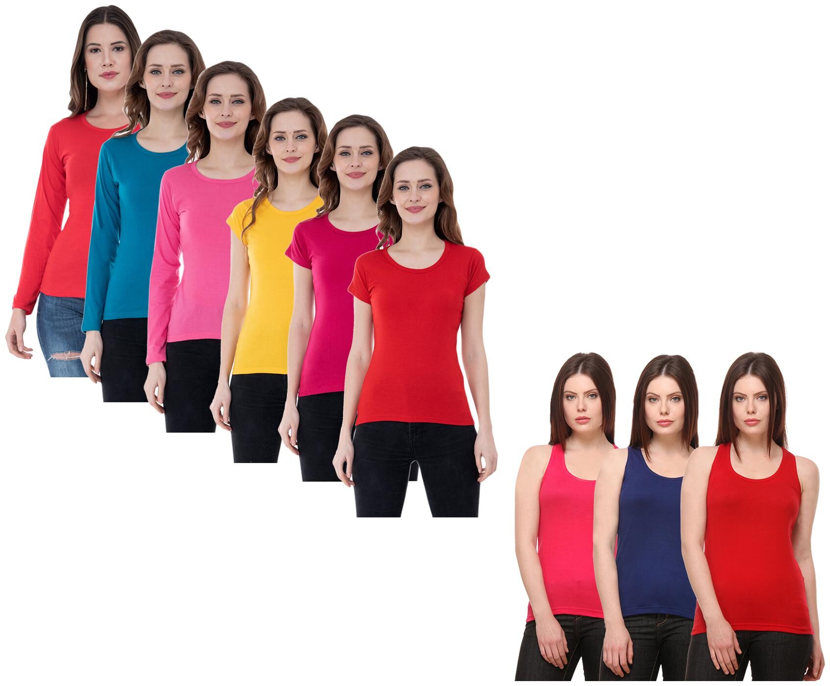 

Indiweaves Women Multi Regular fit Round neck Cotton Tank top