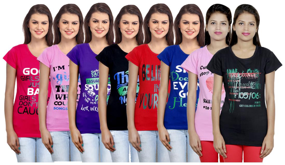 

IndiWeaves Women s Cotton Printed T-Shirts COMBO OFFER ( Pack of 8 T-Shirts)
