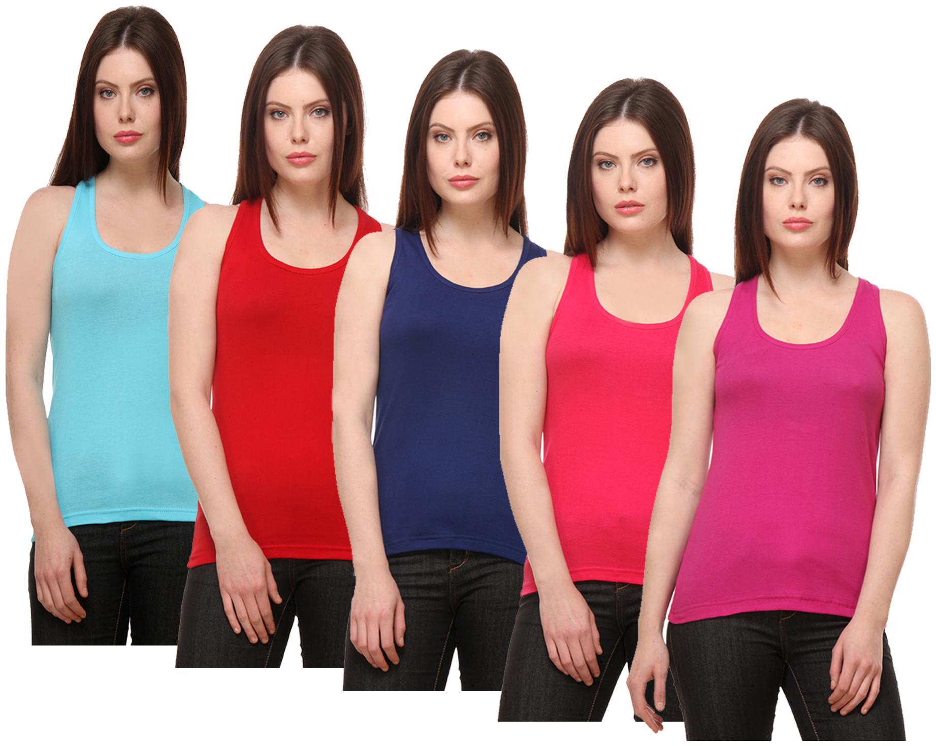 

Indiweaves Women Multi Regular fit Round neck Cotton Tank top