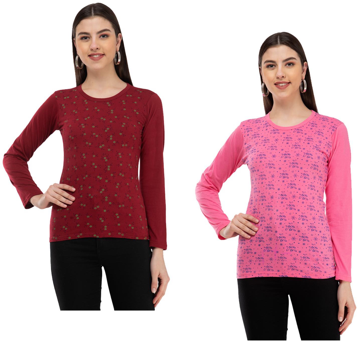 

Indiweaves Women Maroon Pink Regular fit Round neck Cotton T shirt