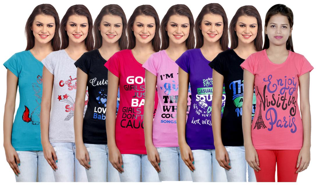 

IndiWeaves Women s Cotton Printed T-Shirts COMBO OFFER ( Pack of 8 T-Shirts)