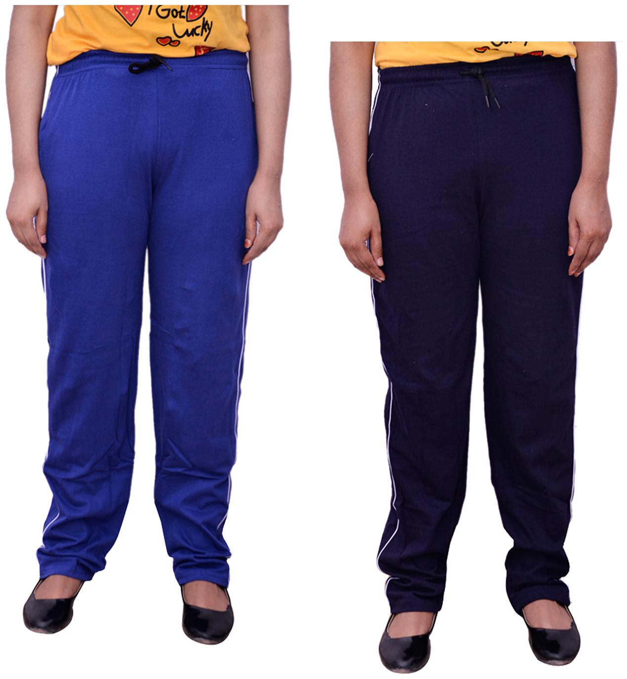 

Indiweaves Women Regular fit Cotton Solid Track pants - Blue
