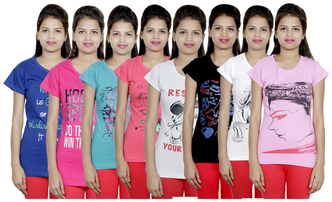 

IndiWeaves Women s Cotton Printed T-Shirts COMBO OFFER ( Pack of 8 T-Shirts)