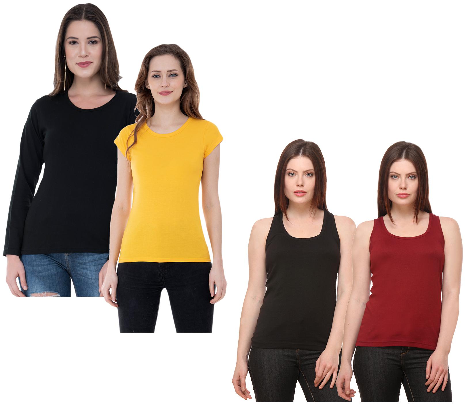 

Indiweaves Women Multi Regular fit Round neck Cotton Tank top