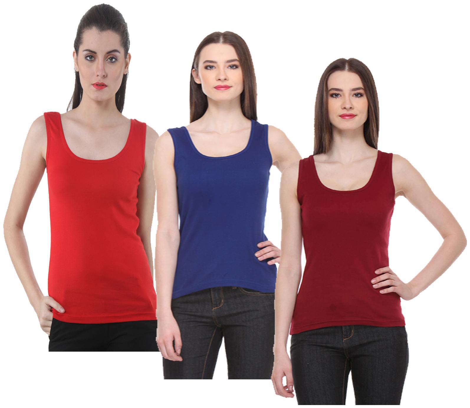 

Indiweaves Women Multi Regular fit U neck Cotton Tank top