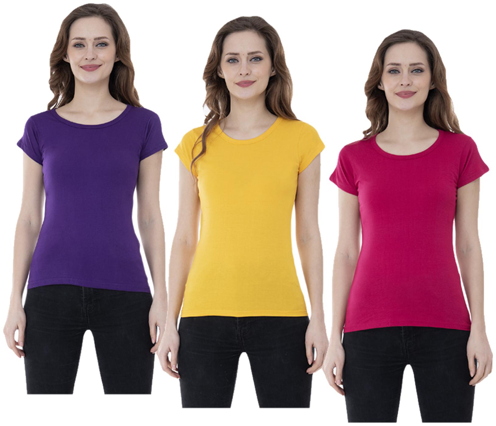 

Indiweaves Women Multi Regular fit Round neck Cotton T shirt