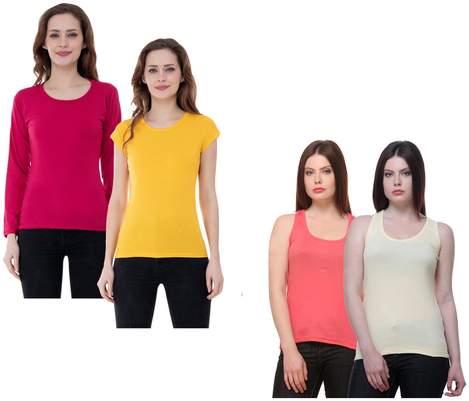 

Indiweaves Women Multi Regular fit Round neck Cotton Tank top