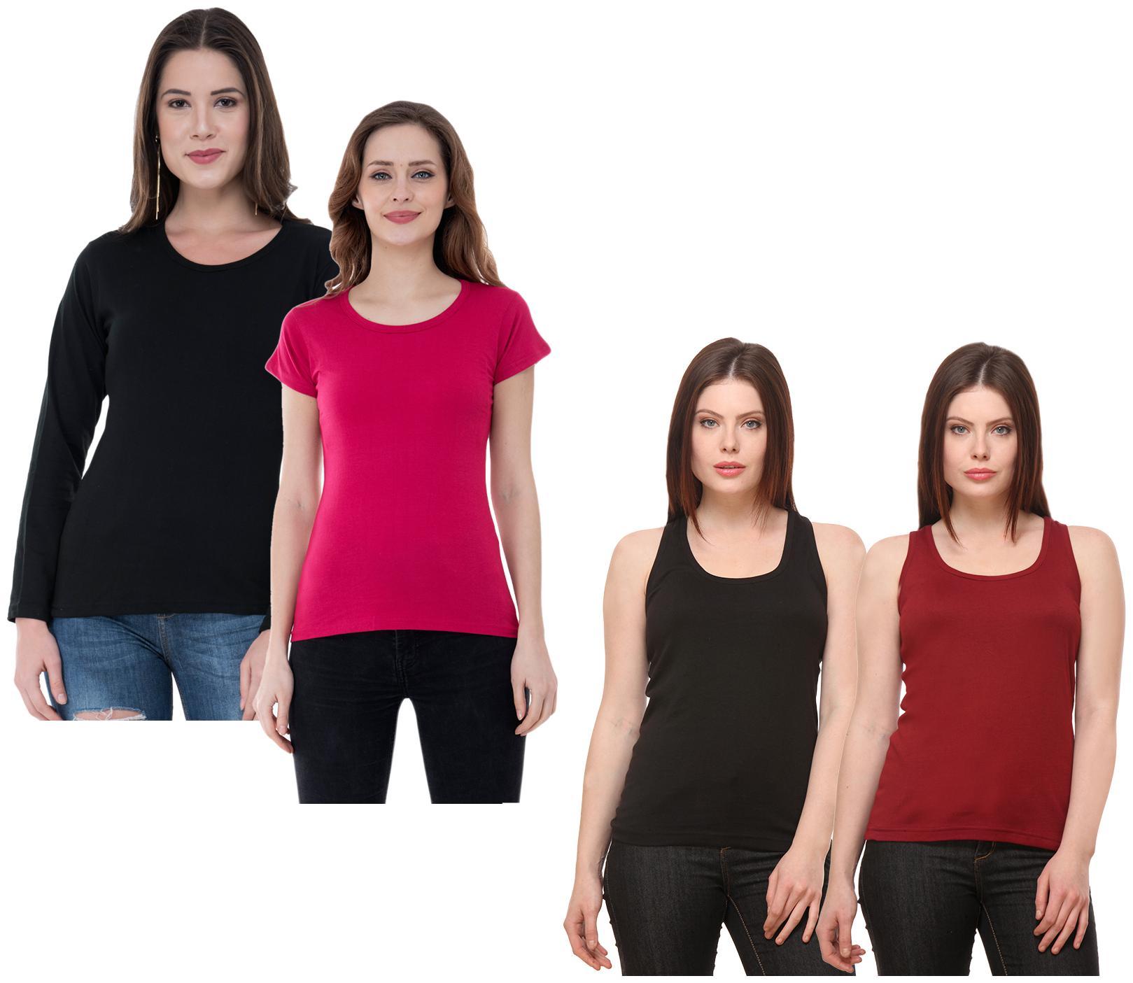 

Indiweaves Women Multi Regular fit Round neck Cotton Tank top
