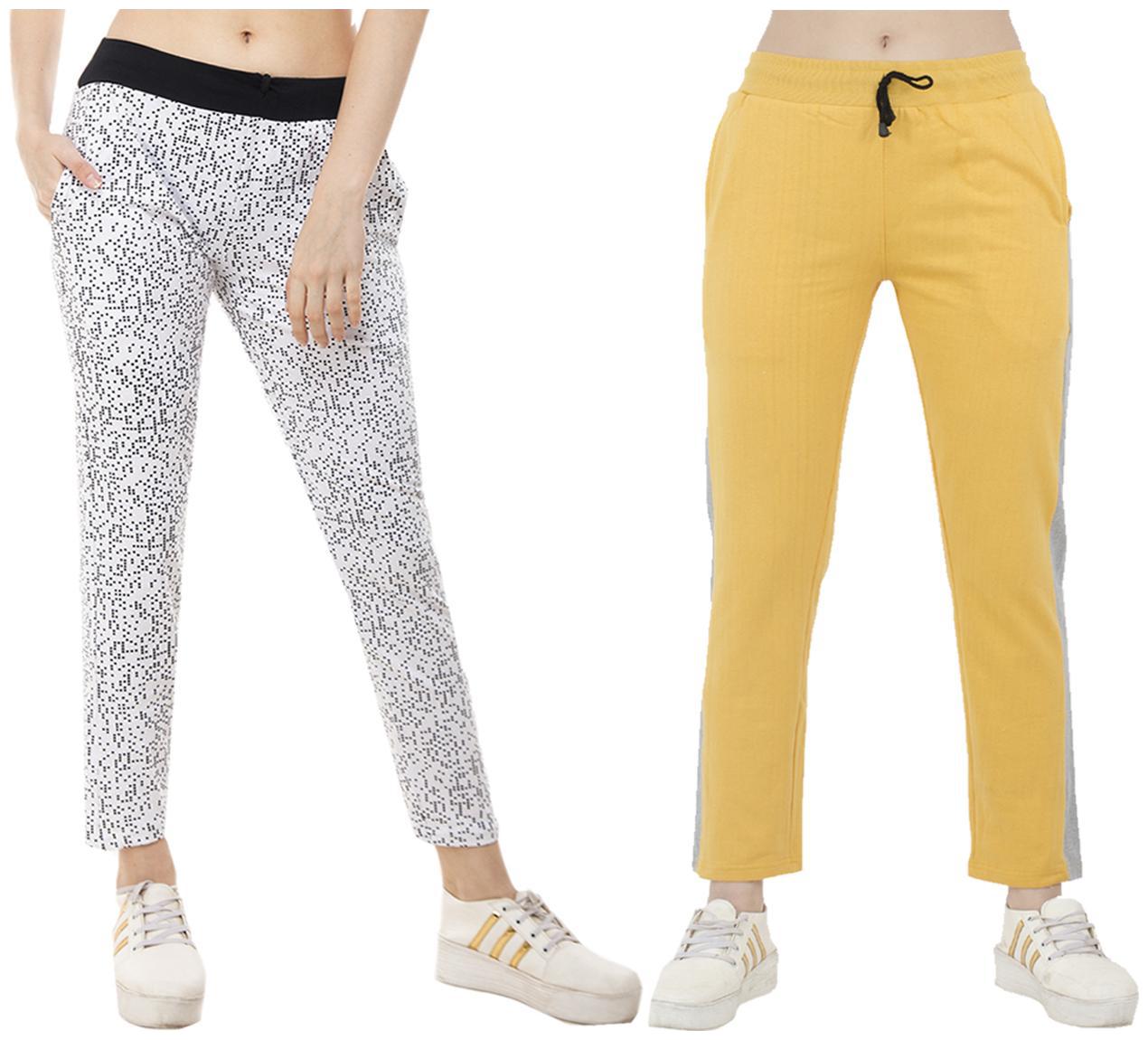 

Indiweaves Women Regular fit Polyester Printed Track pants - Yellow