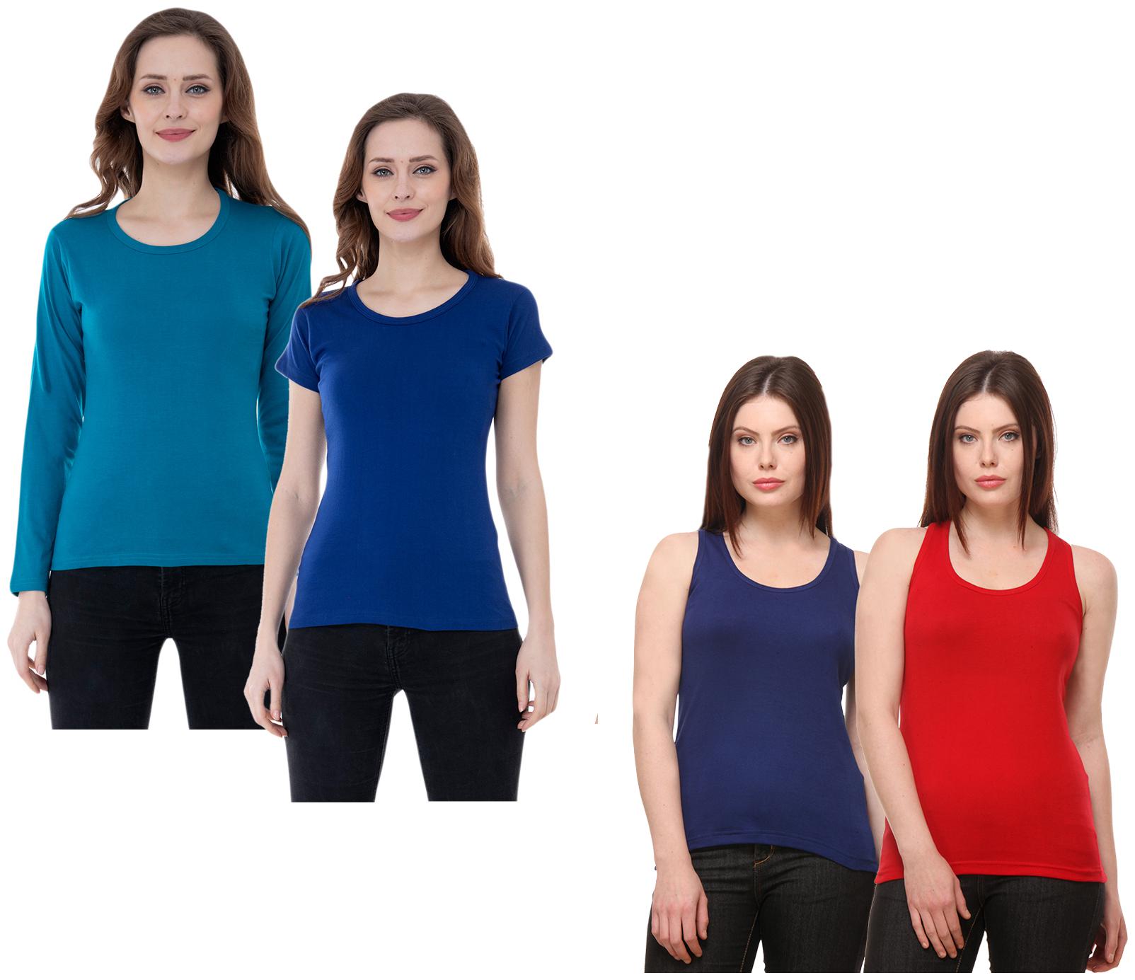 

Indiweaves Women Multi Regular fit Round neck Cotton Tank top