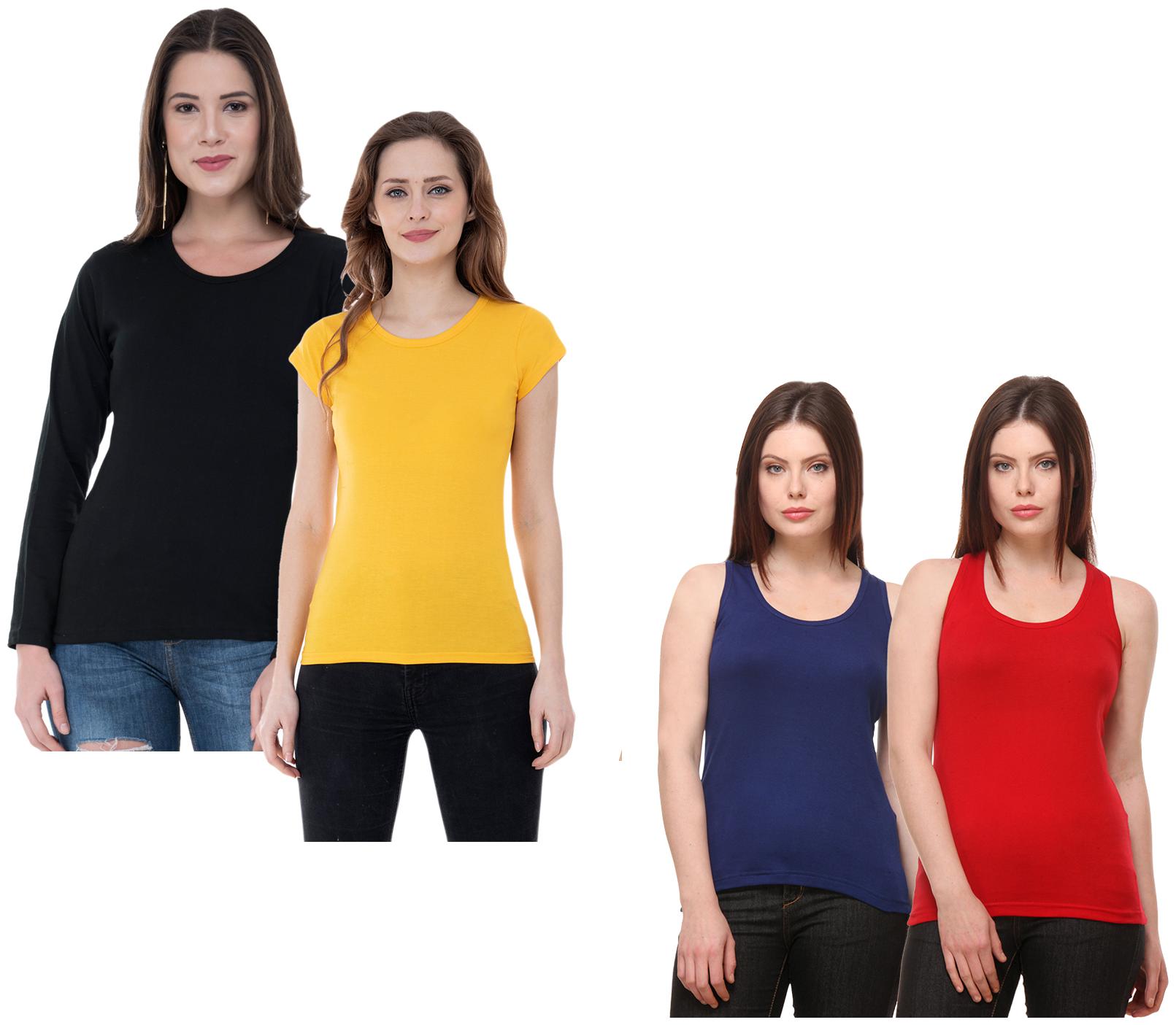 

Indiweaves Women Multi Regular fit Round neck Cotton Tank top