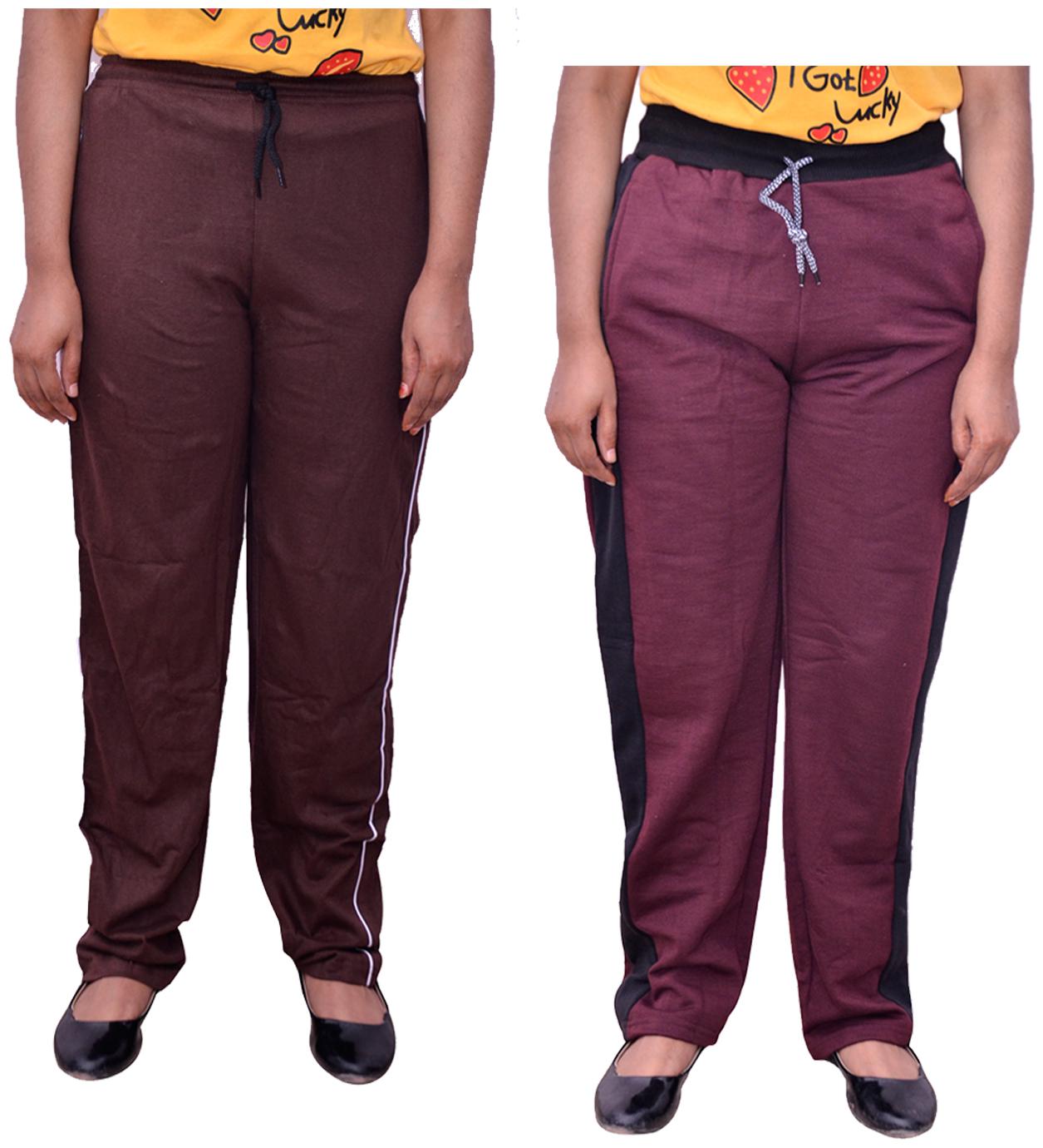 

Indiweaves Women Regular fit Cotton Solid Track pants - Brown Maroon