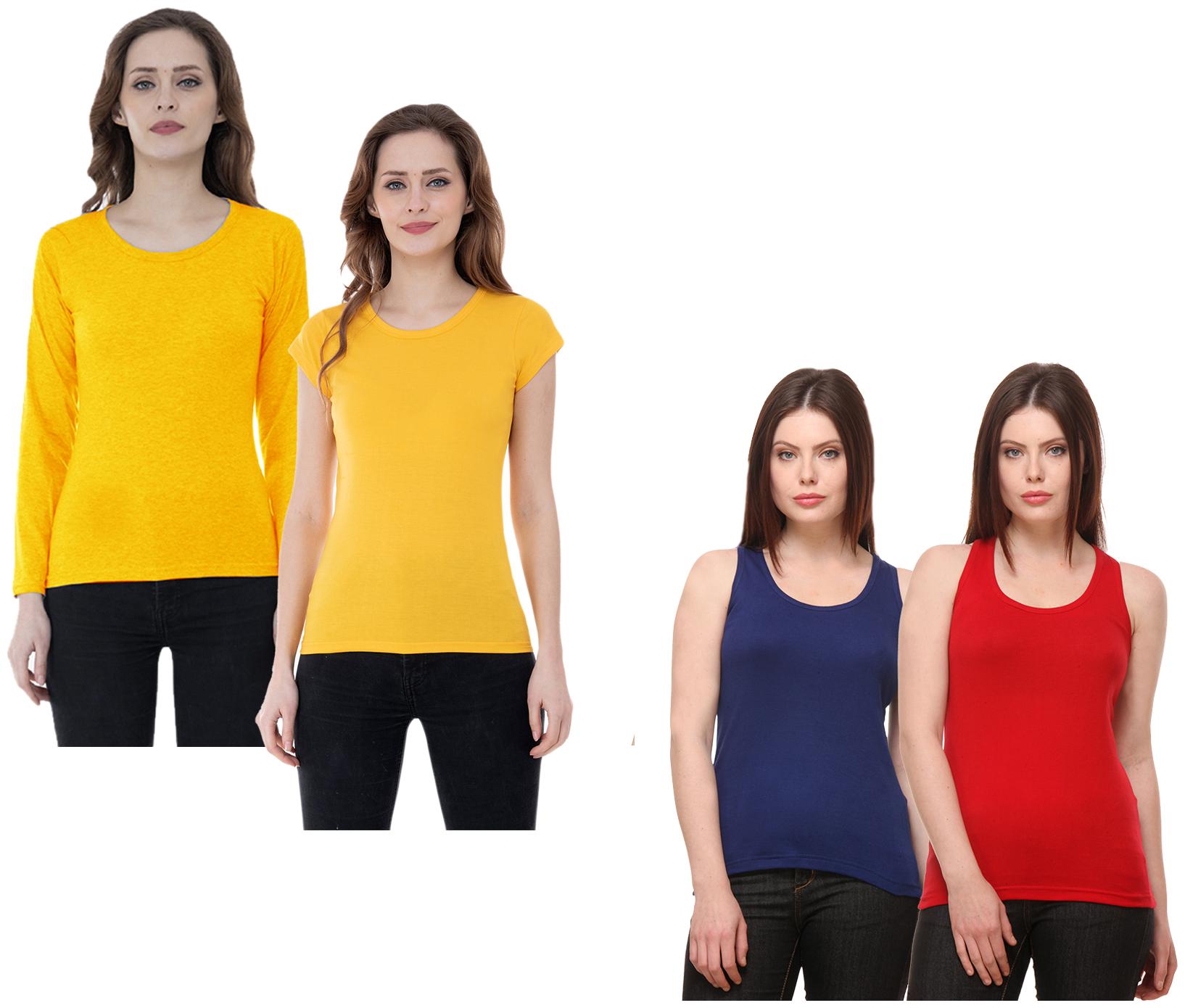 

Indiweaves Women Multi Regular fit Round neck Cotton Tank top
