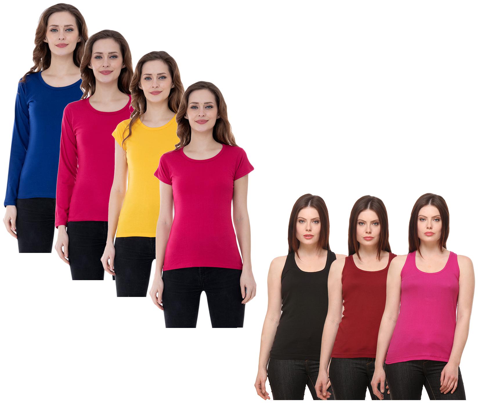 

Indiweaves Women Multi Regular fit Round neck Cotton Tank top
