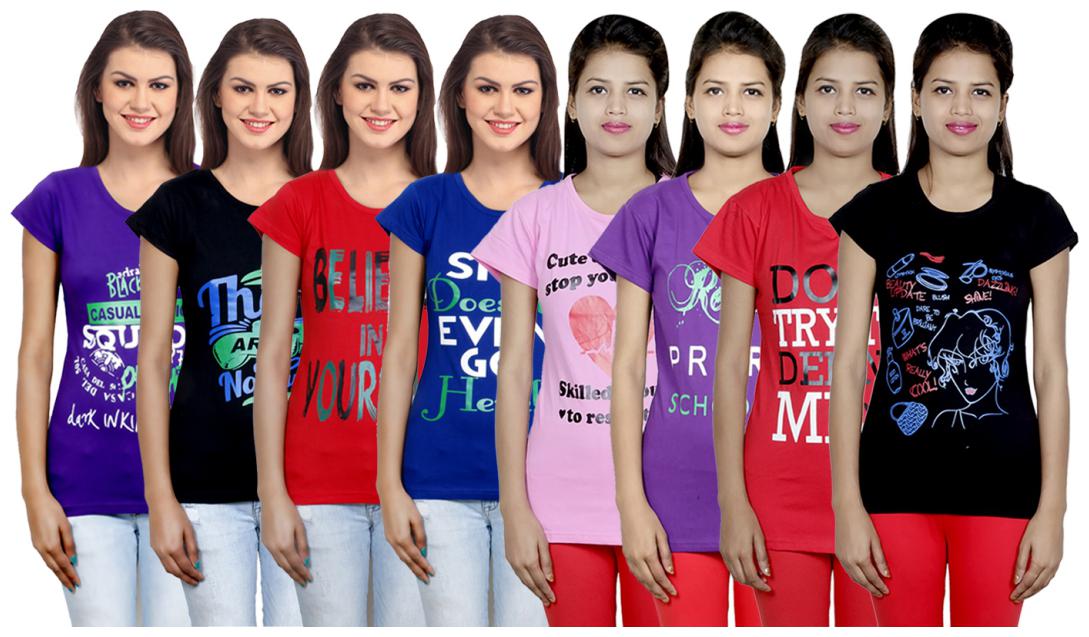 

IndiWeaves Women s Cotton Printed T-Shirts COMBO OFFER ( Pack of 8 T-Shirts)