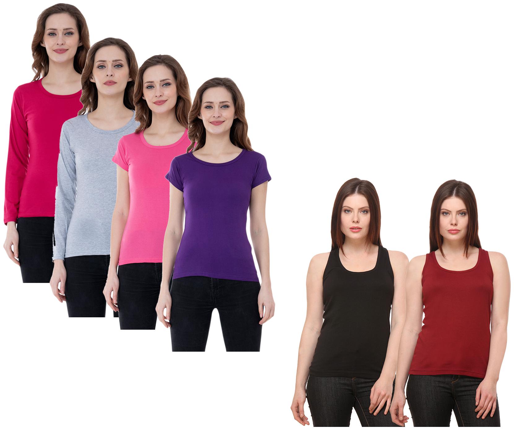 

Indiweaves Women Multi Regular fit Round neck Cotton Tank top