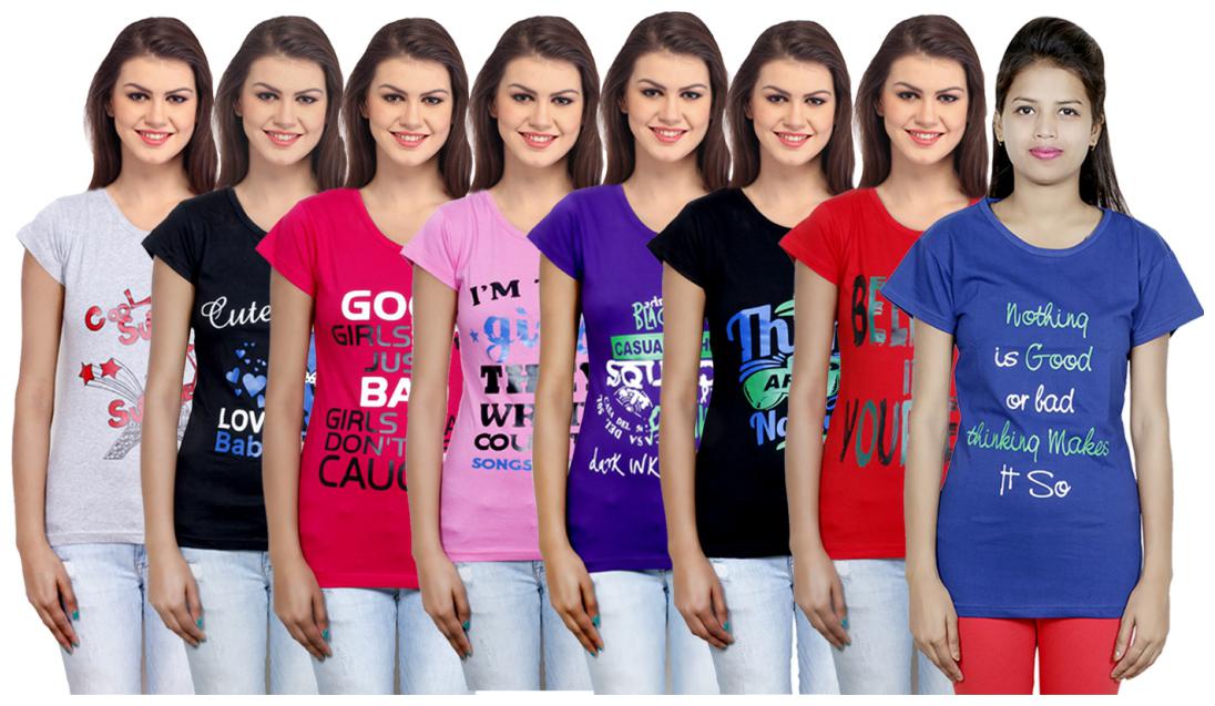 

IndiWeaves Women s Cotton Printed T-Shirts COMBO OFFER ( Pack of 8 T-Shirts)