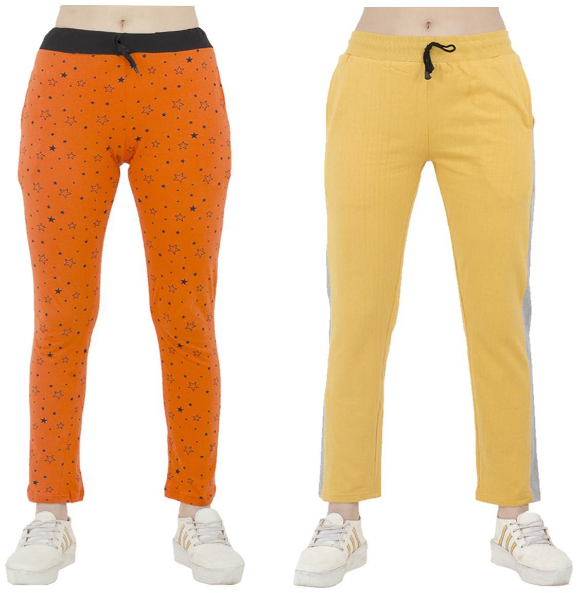 

Indiweaves Women Regular fit Polyester Printed Track pants - Yellow