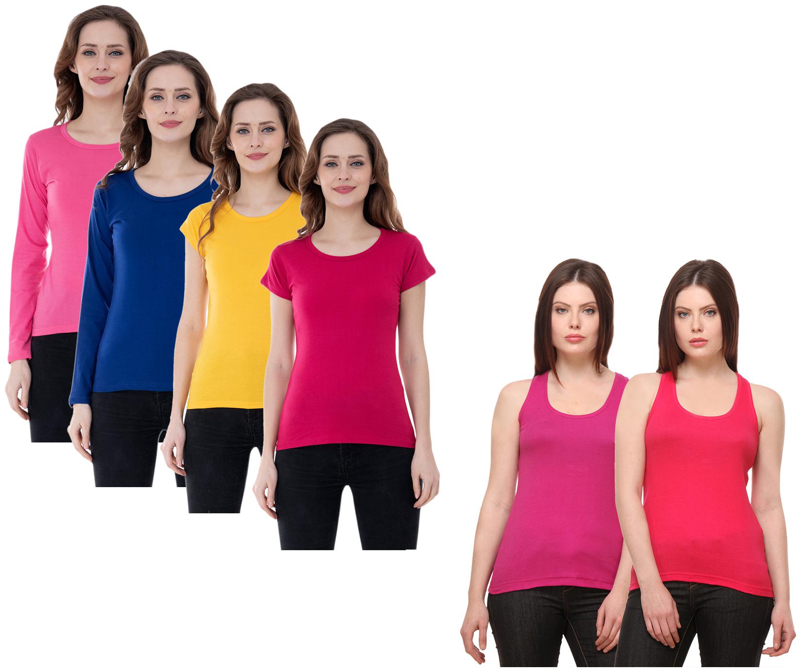 

Indiweaves Women Multi Regular fit Round neck Cotton Tank top