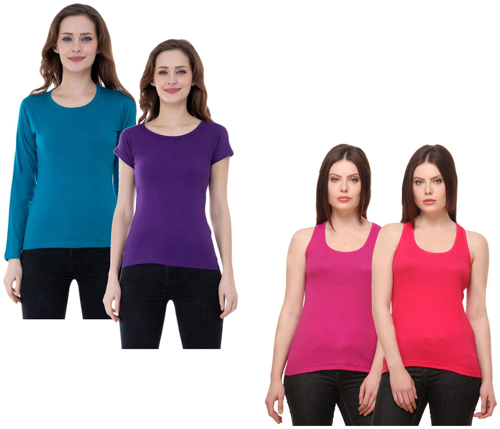 

Indiweaves Women Multi Regular fit Round neck Cotton Tank top