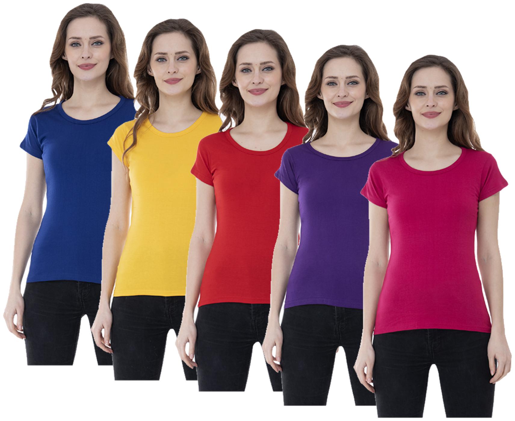 

Indiweaves Women Multi Regular fit Round neck Cotton T shirt