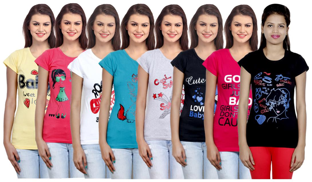 

IndiWeaves Women Cotton Printed T-Shirt ( Set of- 8)