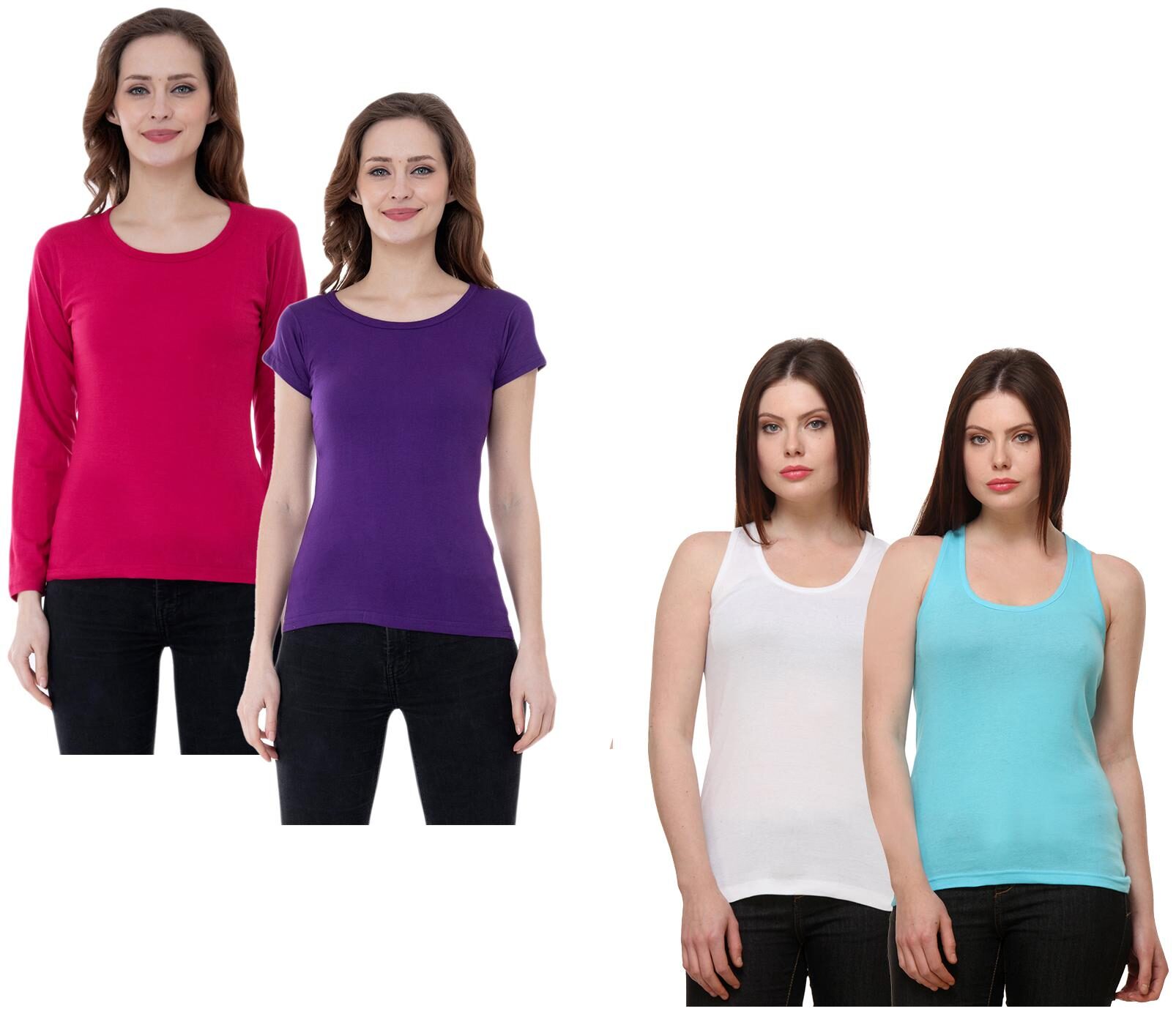 

Indiweaves Women Multi Regular fit Round neck Cotton Tank top