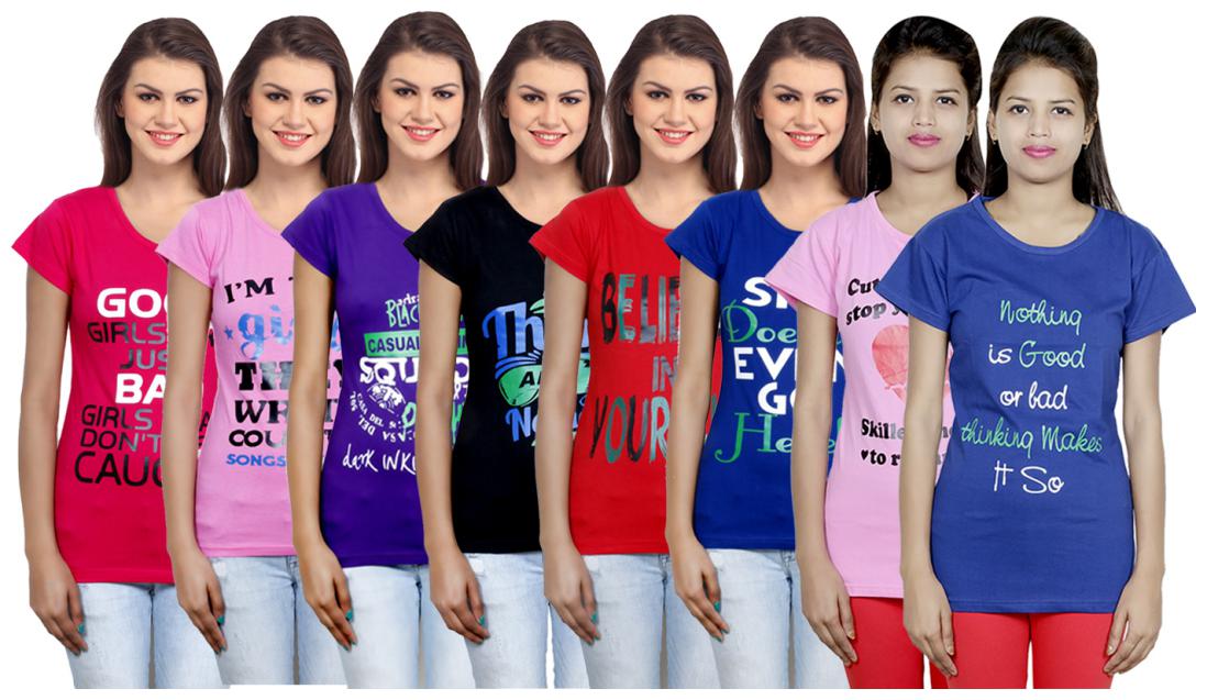 

IndiWeaves Women s Cotton Printed T-Shirts COMBO OFFER ( Pack of 8 T-Shirts)