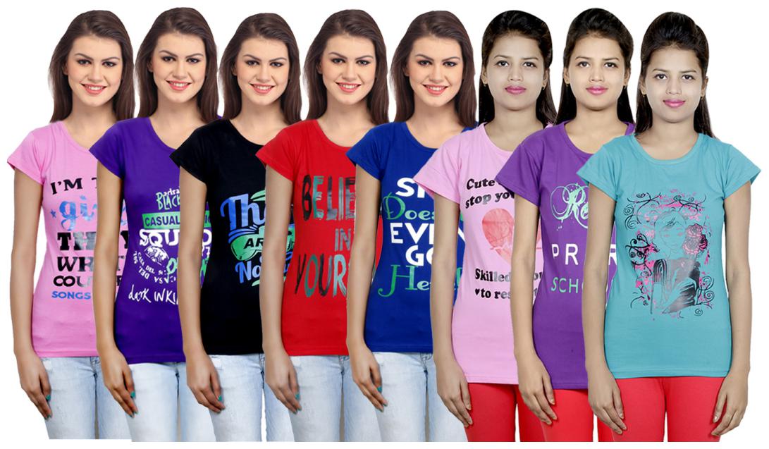 

IndiWeaves Women s Cotton Printed T-Shirts COMBO OFFER ( Pack of 8 T-Shirts)