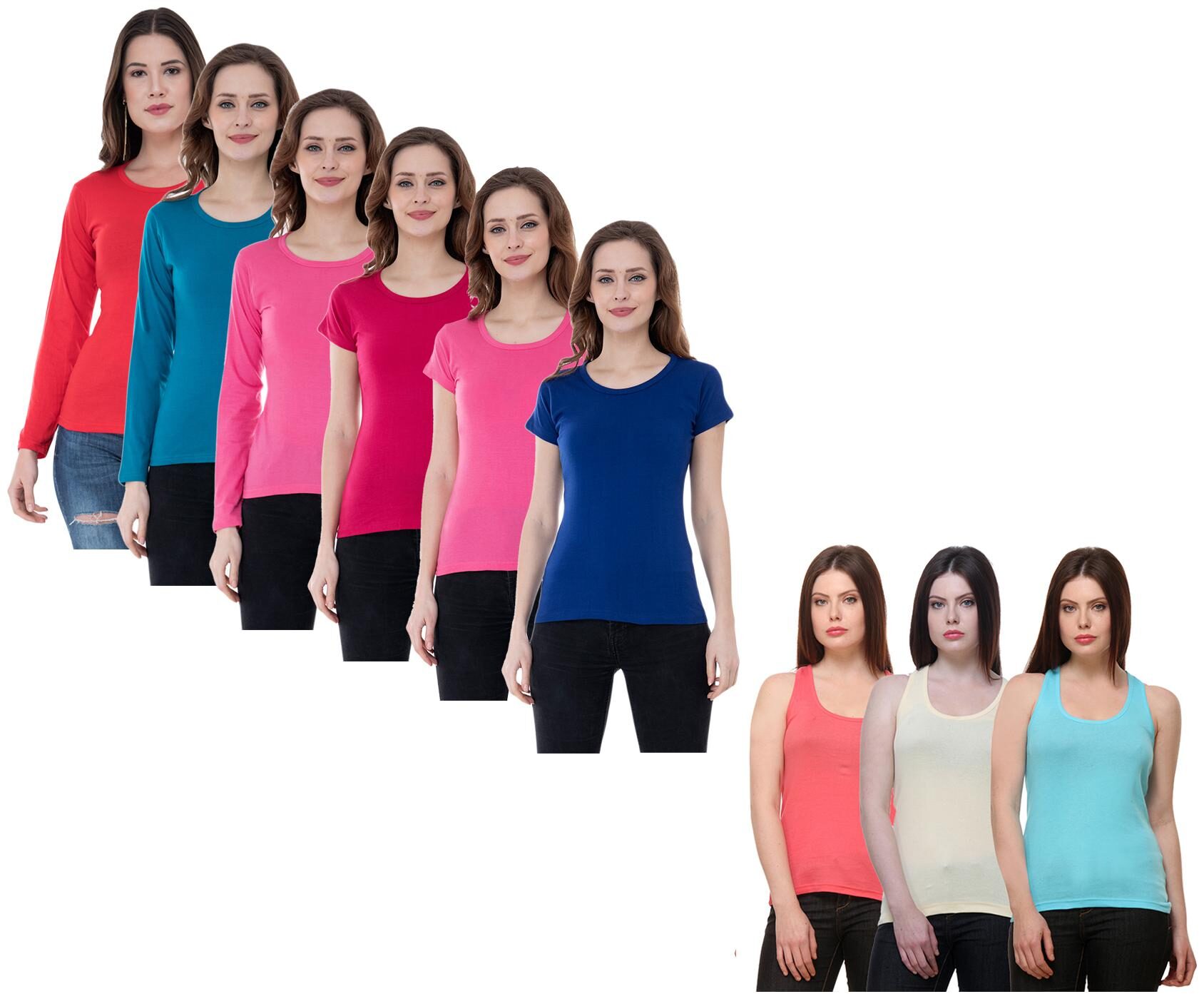

Indiweaves Women Multi Regular fit Round neck Cotton Tank top