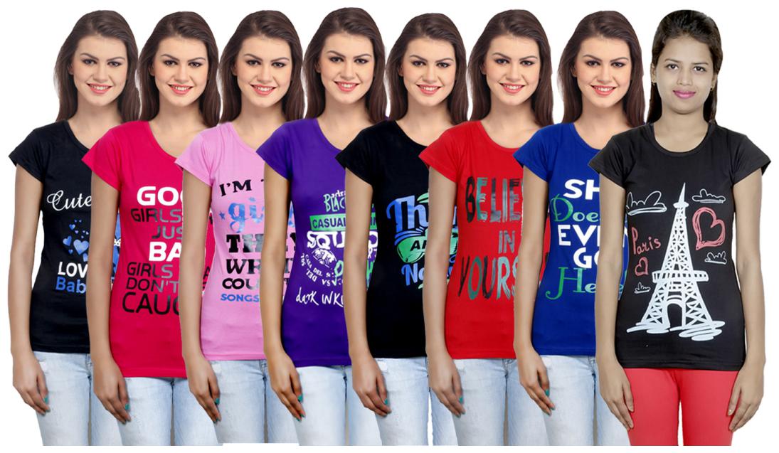

IndiWeaves Women Cotton Printed T-Shirt ( Set of- 8)